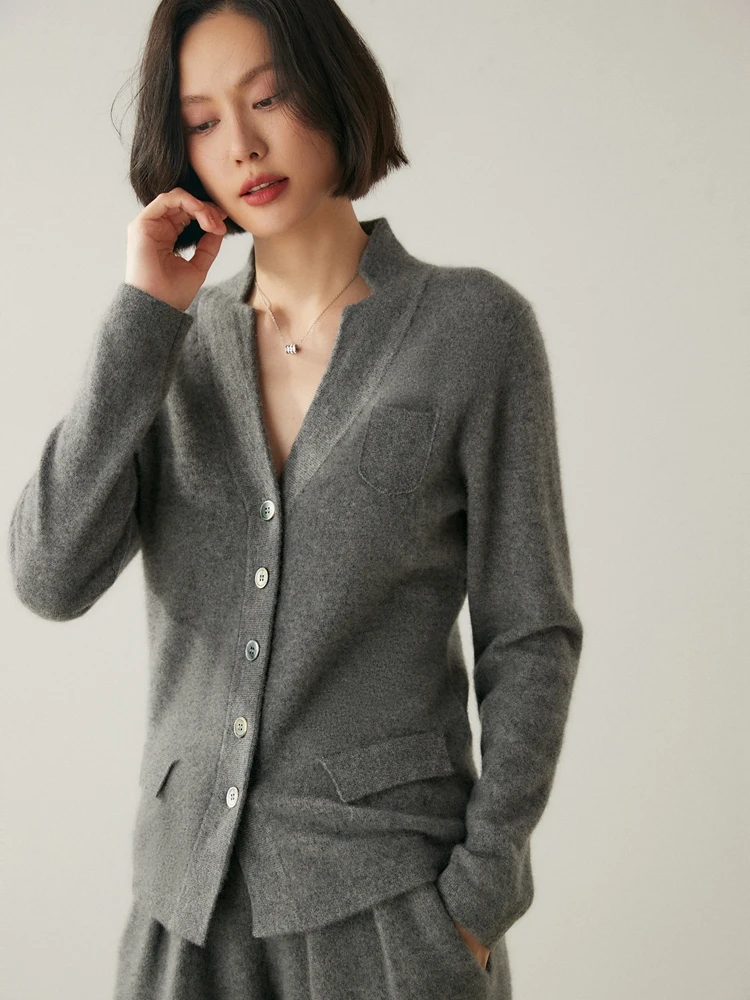 High Quality Women\'s Cashmere Cardigan Autumn Winter V-neck Long Sleeve Sweater 100% Cashmere Soft Buttons Knitwear Slim Coat