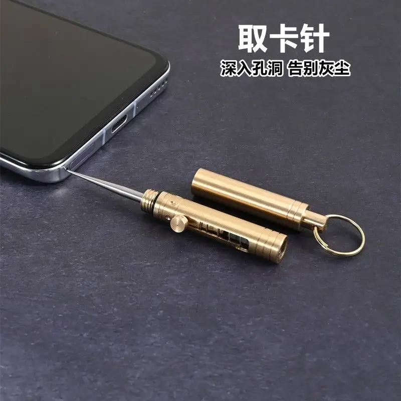 Brass Knife Toothpick Integrated Key Chain EDC Bolt Type Switchblade Tooth Cleaning Tool Fruit Pick Removal Express Knife