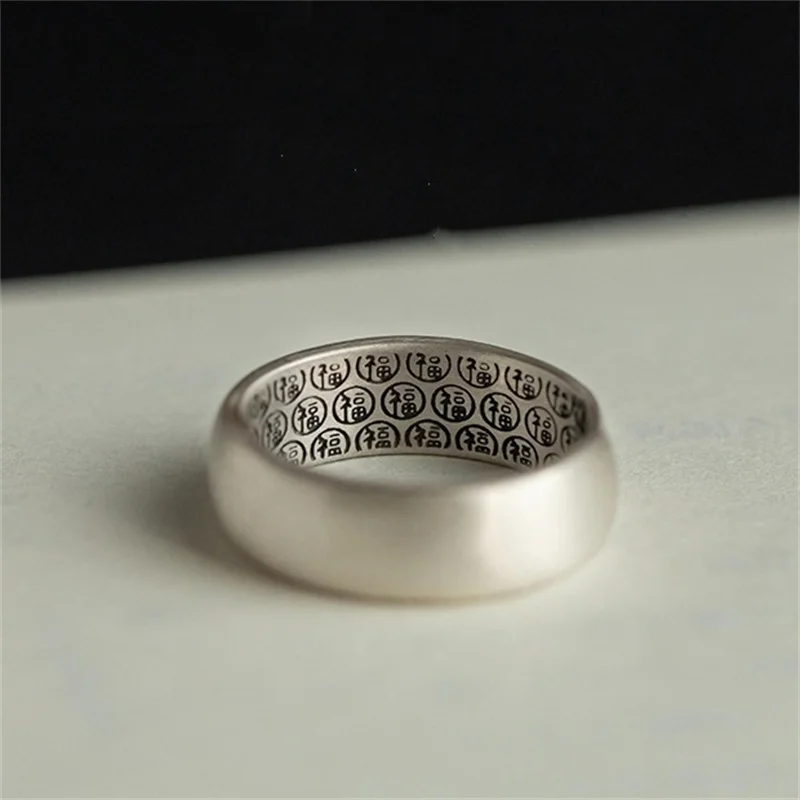 Einfache Mode Gebürstet Glatte Oberfläche Männer Ring S925 Offene Größe Beliebte Hundert Charakter Ring Männlichen Zeigefinger Schmuck