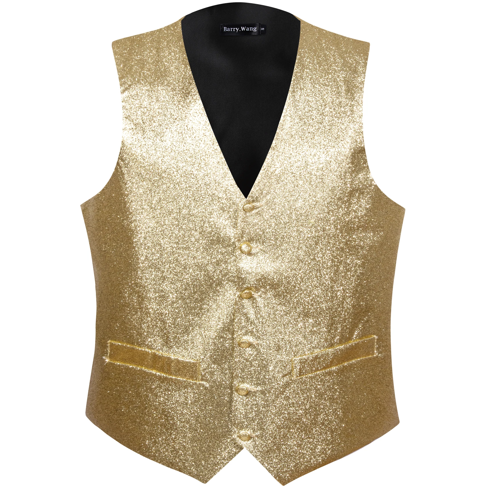 Gold Men Vest Set Fashion Solid Vest Bling V-Neck Waistcoat Casual Fit Novelty Bow-Tie Suit Wedding Party Desinger Barry.Wang