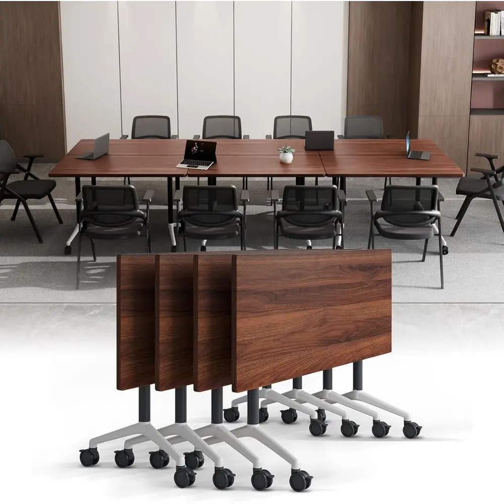 

Wheeled Stackable Conference Tables Ideal for Large Meetings, Training Seminars Classrooms(Walnut,47IN,4pack)