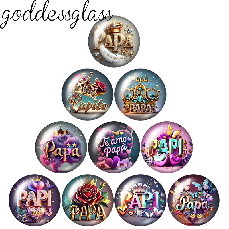

Crown&Papa Te amo Papi Love Dad 10pcs 12mm/18mm/20mm/25mm Round photo glass cabochon flat back Making findings Jewelry