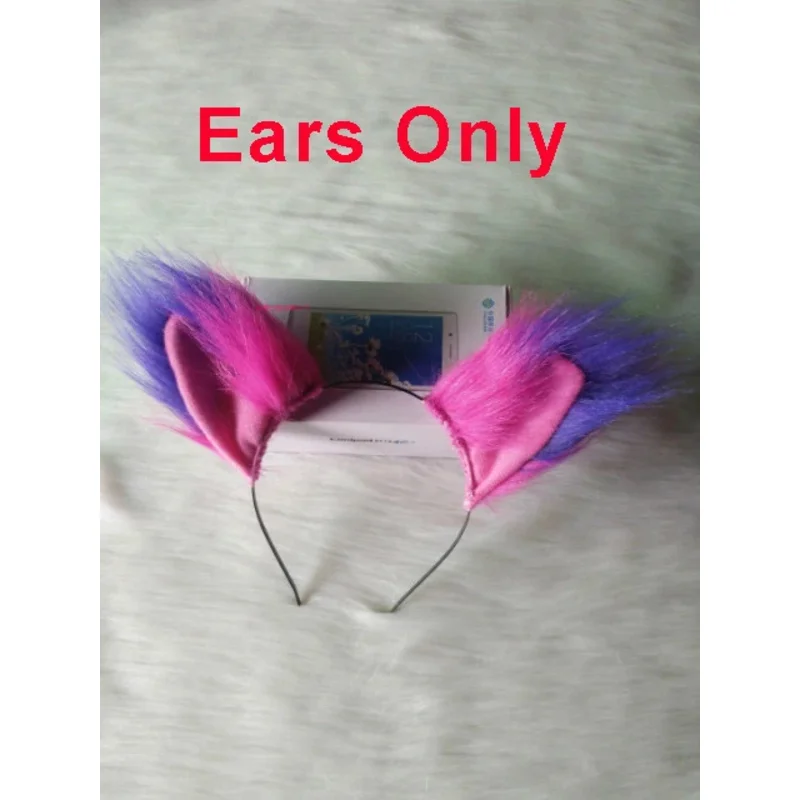 Cythe cheshire gato cauda e orelhas rosa roxo pelúcia cauda orelhas de gato vestido halloween natal cosplay traje adereços