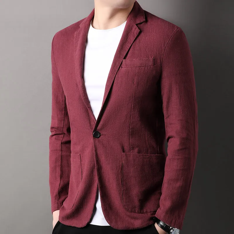 Spring and Summer New High Quality Men\'s Linen Suit Fashion Handsome Slim-fit All-in-one Trend Men\'s Coat 70% Ramie 30% Cotton