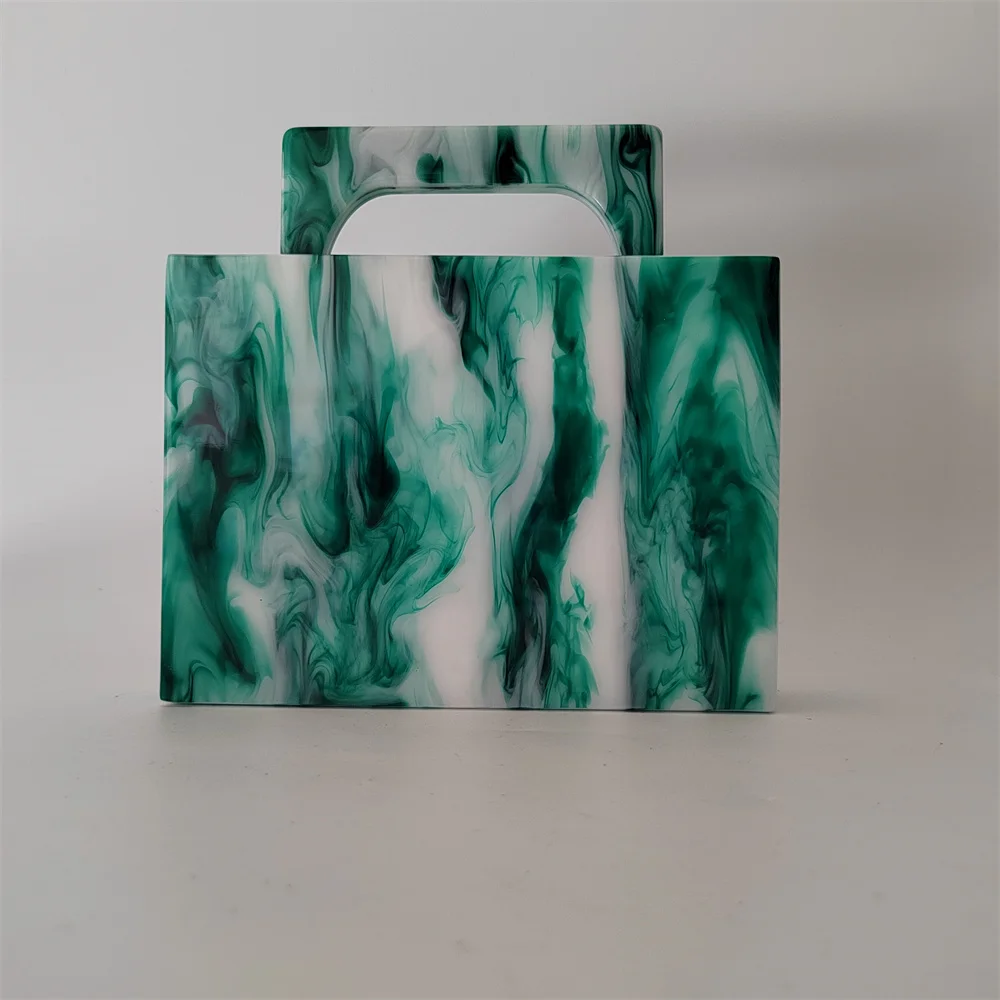 New Dark Green Marble Acrylic Box Evening Clutch Bag Women  Purse And Handbag Ladies Flap Tote Wedding Party Beach Handle Bags