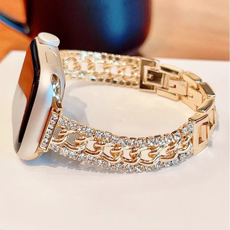 

Trendy Luxury Glitter Diamonds Bracelet for Apple Watch 9 8 7 6 5 4 3 2 1 Watchstrap Accessories 38mm 40mm 41mm 42mm Watchband