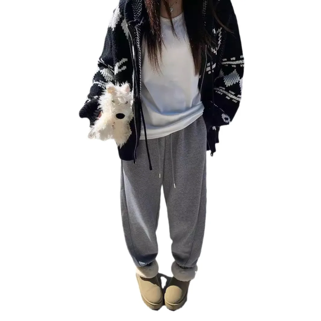 2025 الخريف/الشتاء أفخم هوا القطن يغطي عالية الخصر السراويل الحمام غير رسمية لينة الدبق فضفاض جديد المرأة لامب المخملية #4