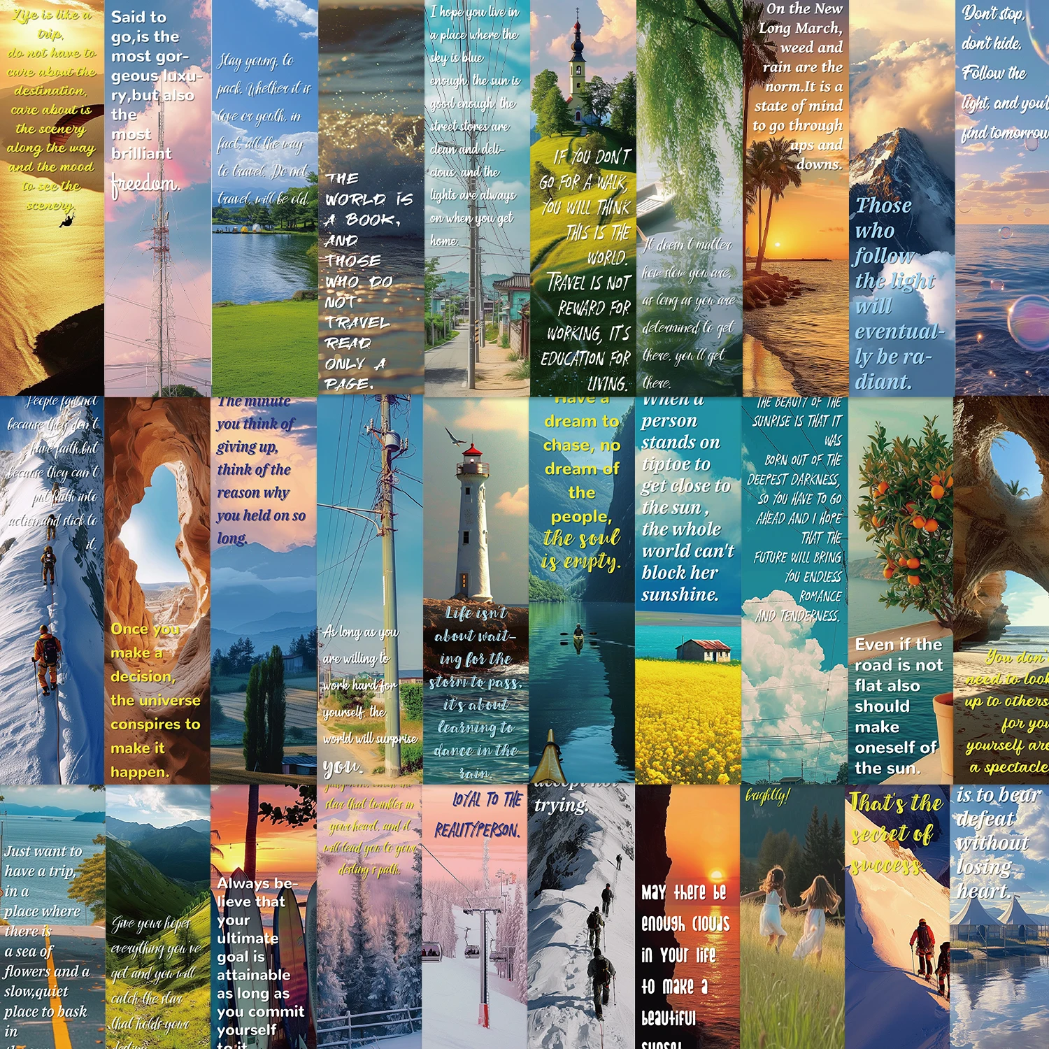 30pcs Motivational Phrase Landscape Bookmarks Inspirational Quotes Page Holder Read Books Annotated Cards Student Supplies