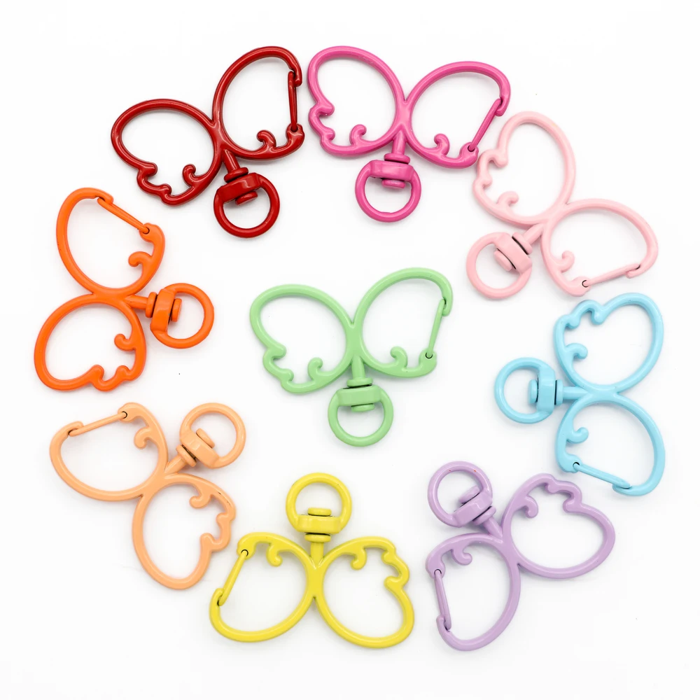 5Pieces Butterfly Shape Swivel Lobster Clasps Colorful Metal Snap Hooks Keychains Connectors for DIY Jewelry Making Accessories