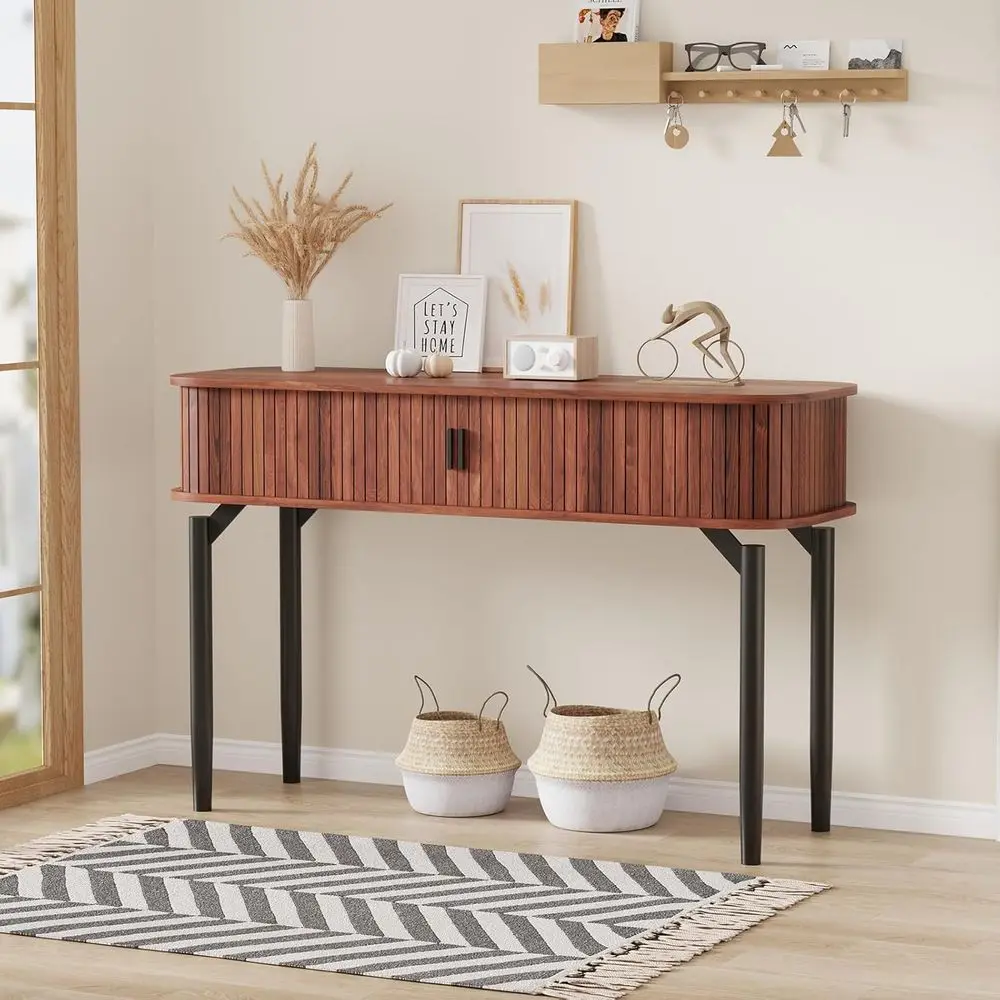 

luted ole Table with Storage, Wood Soa Table with Sliding Door, Entryway Table with Storage Space or Living Room, Couch, Hallway