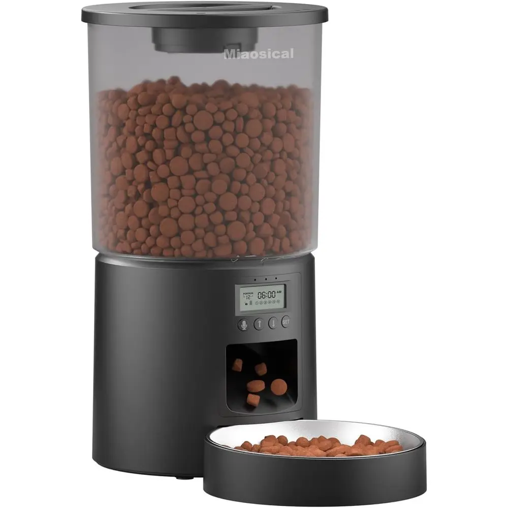 

Automated Cat Feeder, 4.2L Dry Food Dispenser, Programmable Timed Pet Feeder, 6 Meals, 10-Second Message, Dual Power Backup (Bla