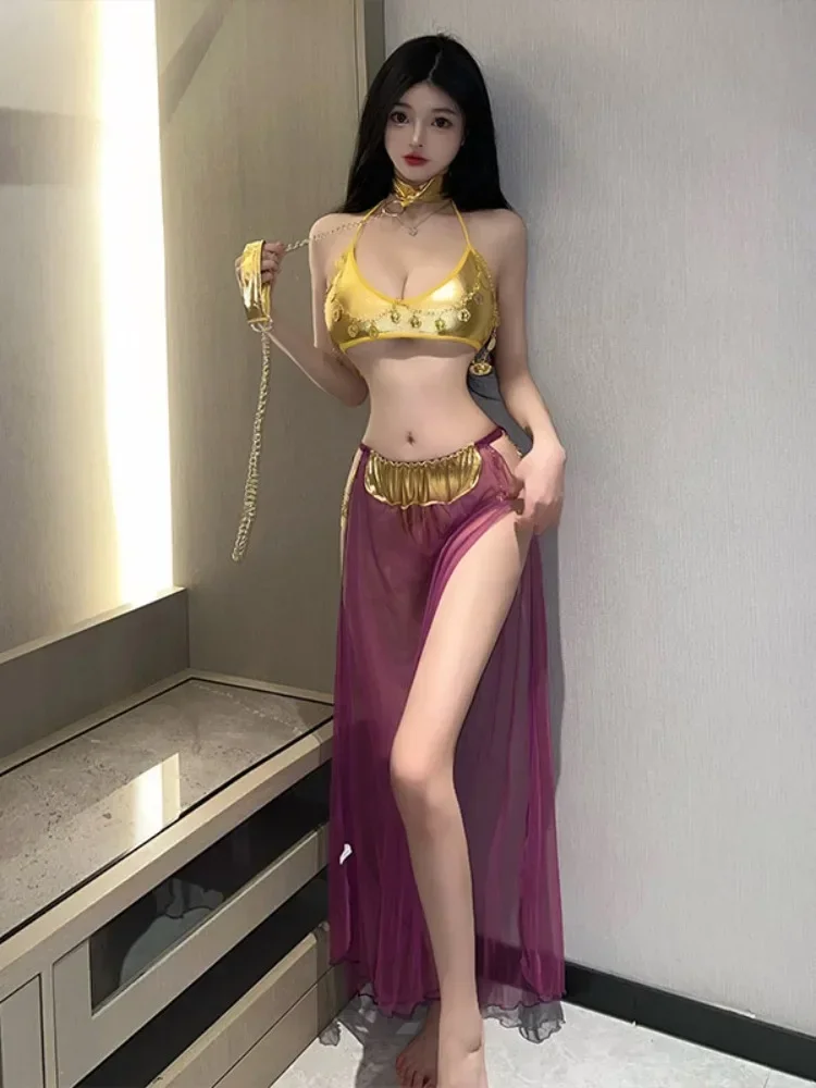 غريبة بار حفلة الأخضر Hanfu الملابس الداخلية مثير الأميرة النساء الشيفون إغراء المثيرة موحدة مرحلة الرقص القديمة تأثيري ازياء