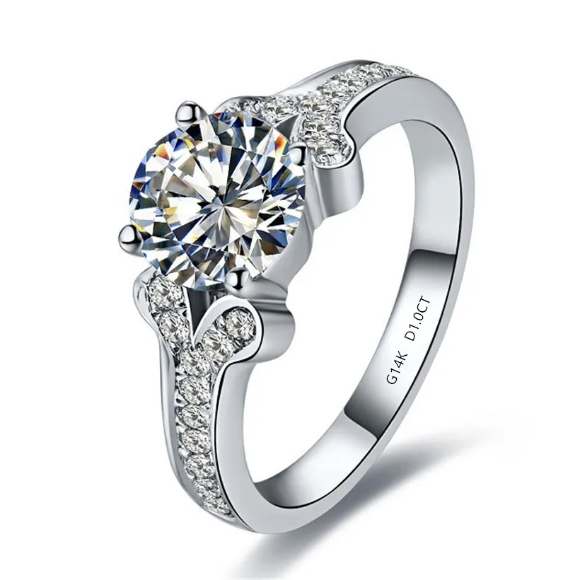 Solid 14K White Gold AU585 Engagement Ring 1CT Moissanite Diamond Women Ring D Color VVS1 Certified Lovely Jewelry