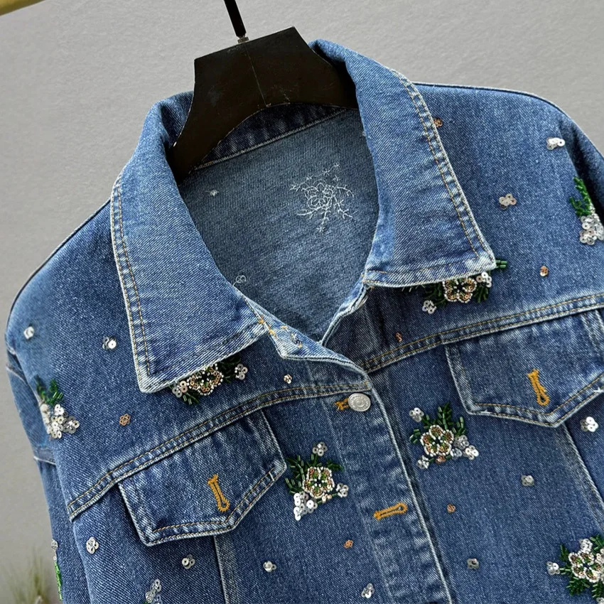 بدلة أزياء SuperAen على الطراز الأوروبي والأمريكي من قماش الدنيم المرقعة للنساء سترات فضفاضة بأكمام طويلة