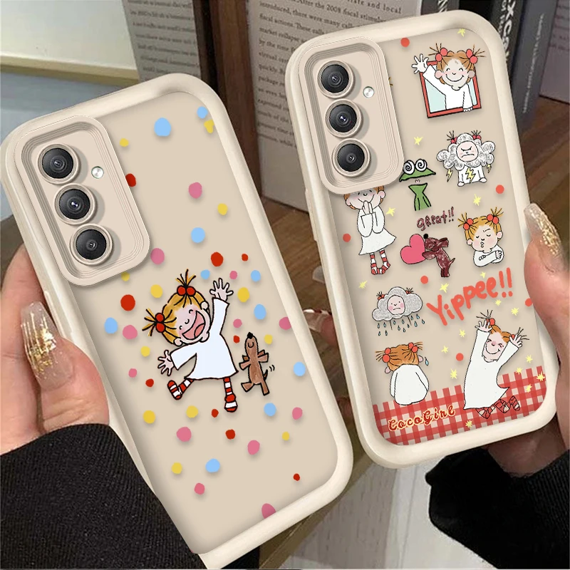 Cute Cartoon Happy Girl Matte Case for Samsung Galaxy A35 A55 A15 A25 A16 A06 A05 A05S A24 A13 A23 A12 A22 A32 A52 A71 A51 4G