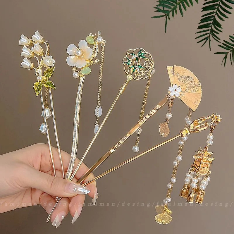 1PC Chinese Style Tassel Hair Clip For Women Hair Stick Pins Flower Handmade Hairpins Charm Jewelry Accessories Hair Ornaments