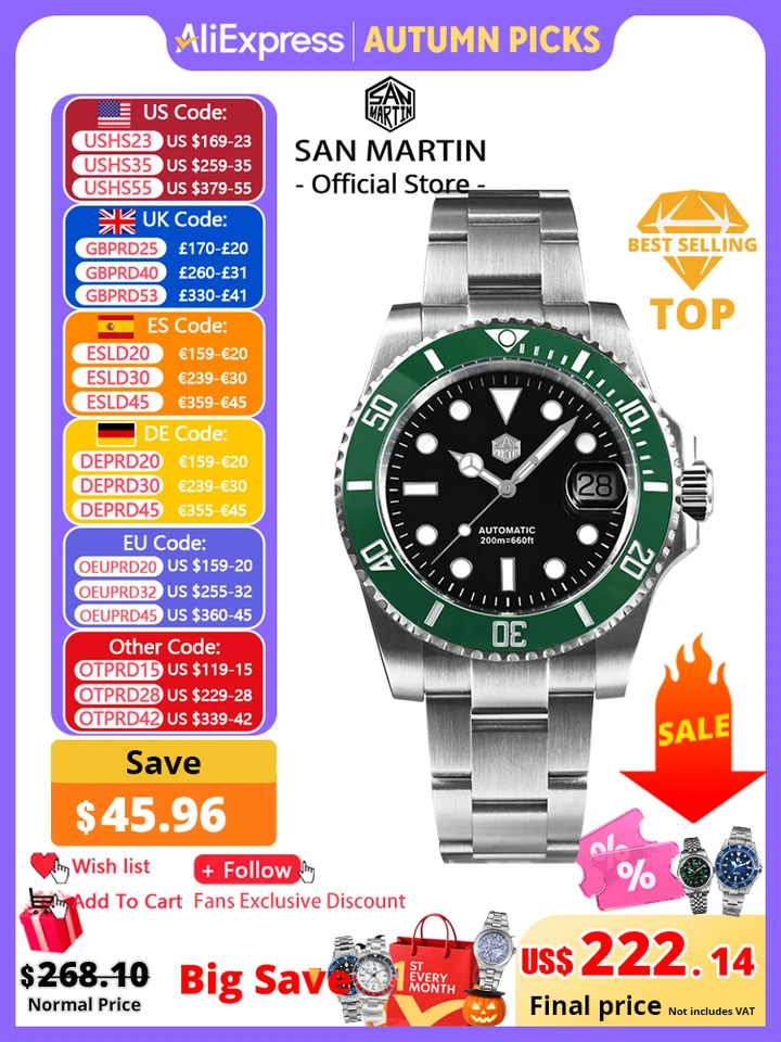 San Martin New 40mm Water Ghost Diver Watch Men Luxury ST 2130