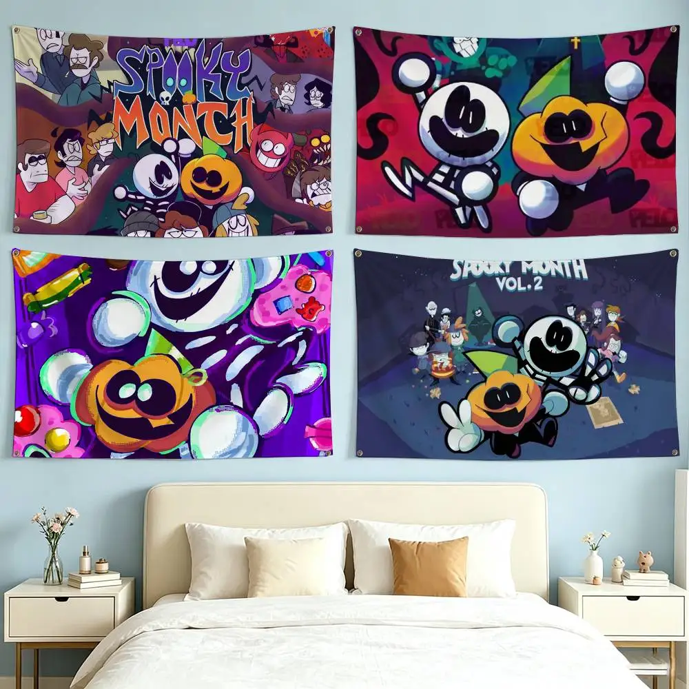 S-Spooky Month Anime  Flags for Bedrooms Home Decor Items Outdoor Decors Garage Decoration Flaga