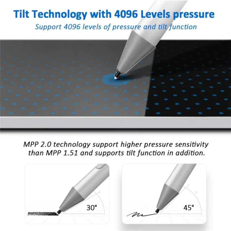 AP-Touch Stylus Pen With 4096 Pressure Sensitivity Palm Rejection For Microsoft Surface Pro 9 Pro 8 Touchscreen Laptops Sliver