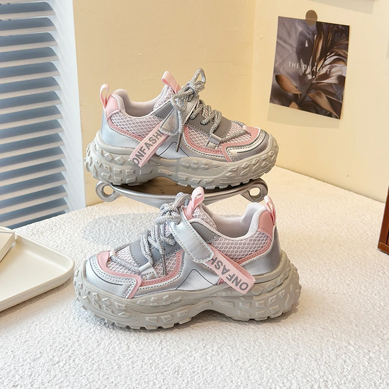 

Girls' sports shoes with rubber soles spring and autumn 2025 new soft sole anti-skid children's running shoes mesh breath shoe