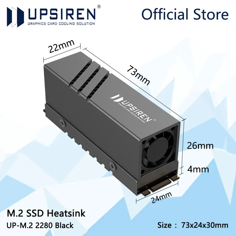 UPSIREN UP-M.2 2280 ブラック SSD ヒートシンク/アルミニウム合金素材/ヒートシンクフィン/アクティブ冷却/2280 SSD 取り付けに最適