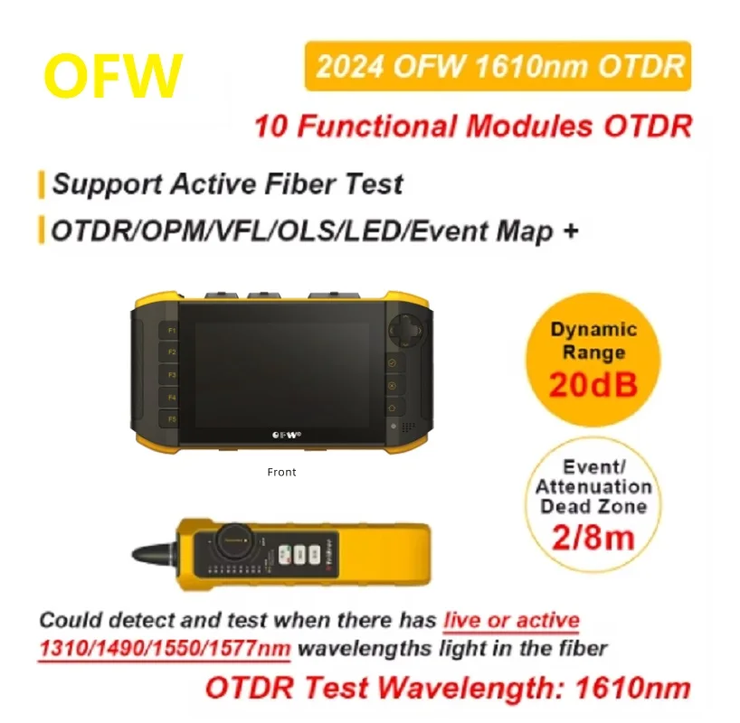 

OFW Mini OTDR 1610nm 20dB Optic Otdr Optical Reflector Active Fiber Live Tester Optical Reflectometer Touch Screen OPM VFL iOLA