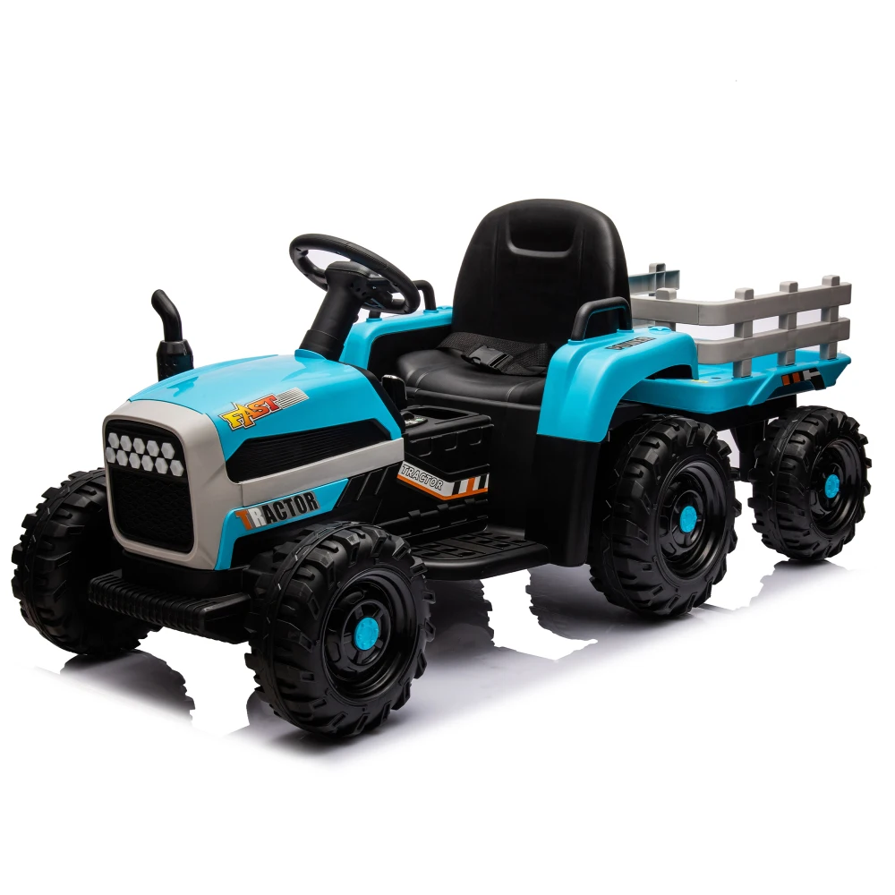 Ride on Tractor2.0 con rimorchio, giocattolo per trattore elettrico alimentato a batteria da 24 V, 200 W*2 motori 1,86-4,97 MPH/telecomando