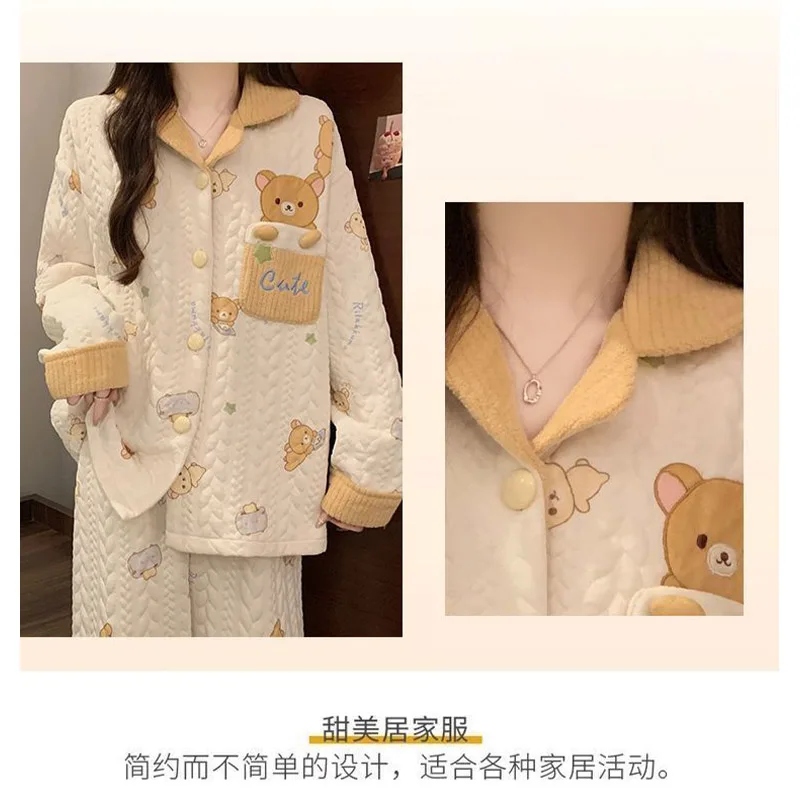 

Kawaii Mikko Rilakkuma Sleepwear Cute Cartoon Women's Autumn Winter Cotton Warm Pajamas Student Home Clothes Girl's Gifts Toys