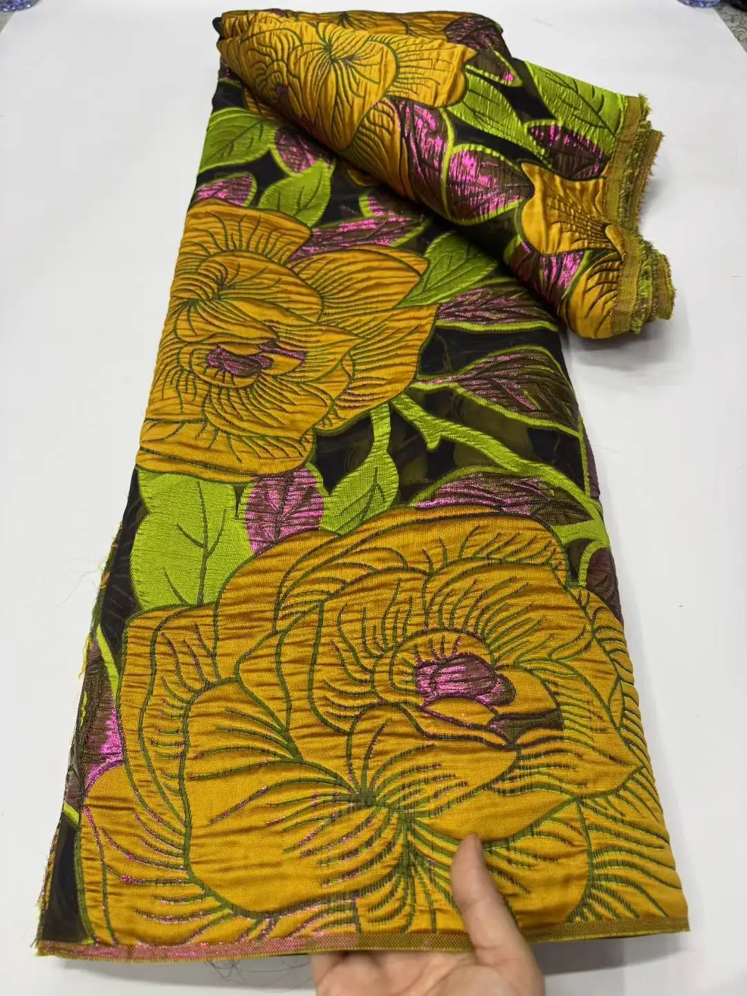 Tela Jacquard africana de encaje 2025, encaje de alta calidad, telas de encaje brocado nigeriano para mujer, costura de boda, 5 yardas