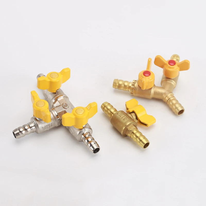 Válvula de bola de latón, conector de lengüeta de manguera de 11,5mm, junta de Pagoda de 2 vías/3 vías, adaptador de acoplador de ajuste de tubería de cobre, Cabeza Verde, Gas, agua