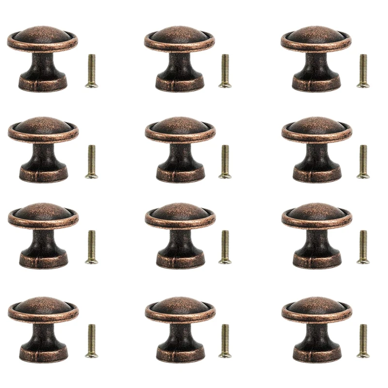 25Mm Vintage Copper Knobs Antique Round Cupboard Cabinet Drawer Kitchen Door Pull Handles (12Pack)