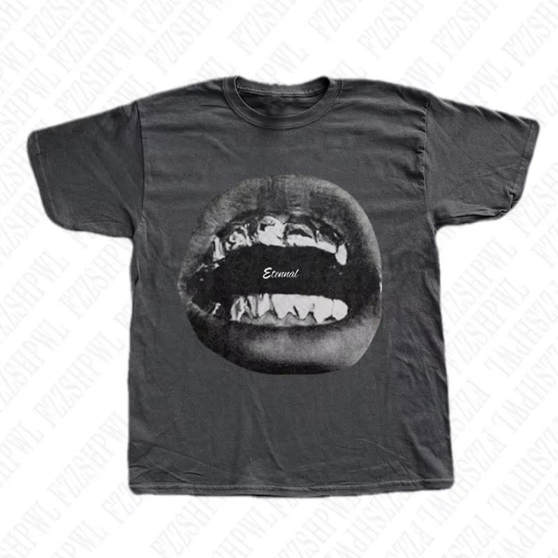 

2025 Summer Grunge Goth Y2K Cotton T-shirt Harajuku Graphic Print Retro Tee Streetwear Hip Hop Short Sleeve Tshirt Punk Top