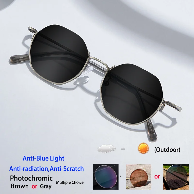 New Brand Design Polygon Small Half-frame Photochromic Anti Blue Ray Women Sunglasses Prescription Custom Progressive Glasses - Image 4