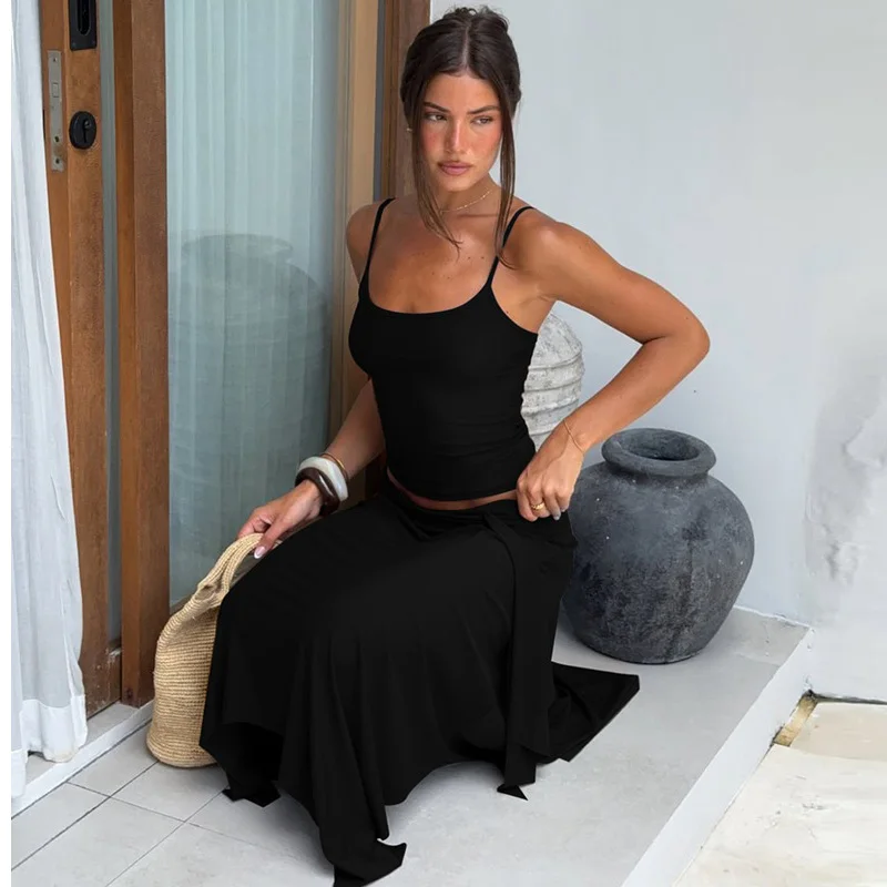 TARUXY Fashion Sling Skirt Women's Suit Sexy V-neck Top Pleated Lrregular Skirt Set Hot Girl Club Party Casual Female Clothing