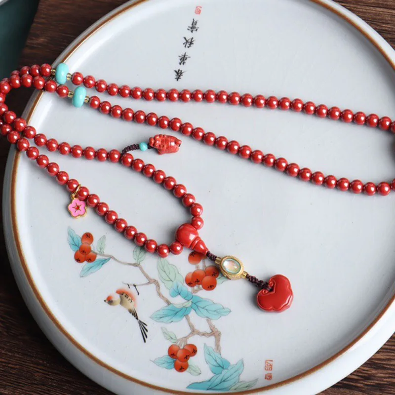 Original cinnabar Emperor's Sand108 Buddhist prayer bracelet, with magnesite beads