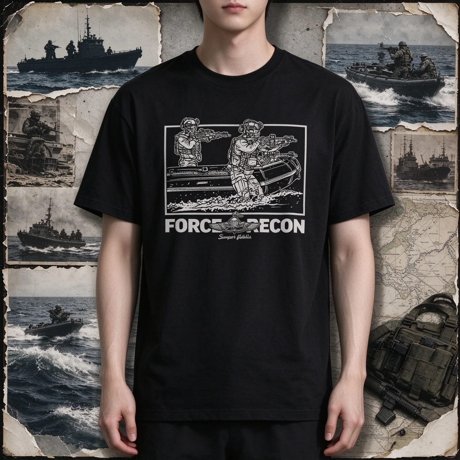 2026 New Tactical Military Recon Soldier Boat Graphic T-shirt Special Operation Style Outdoor Streetwear Short Sleeve Tee