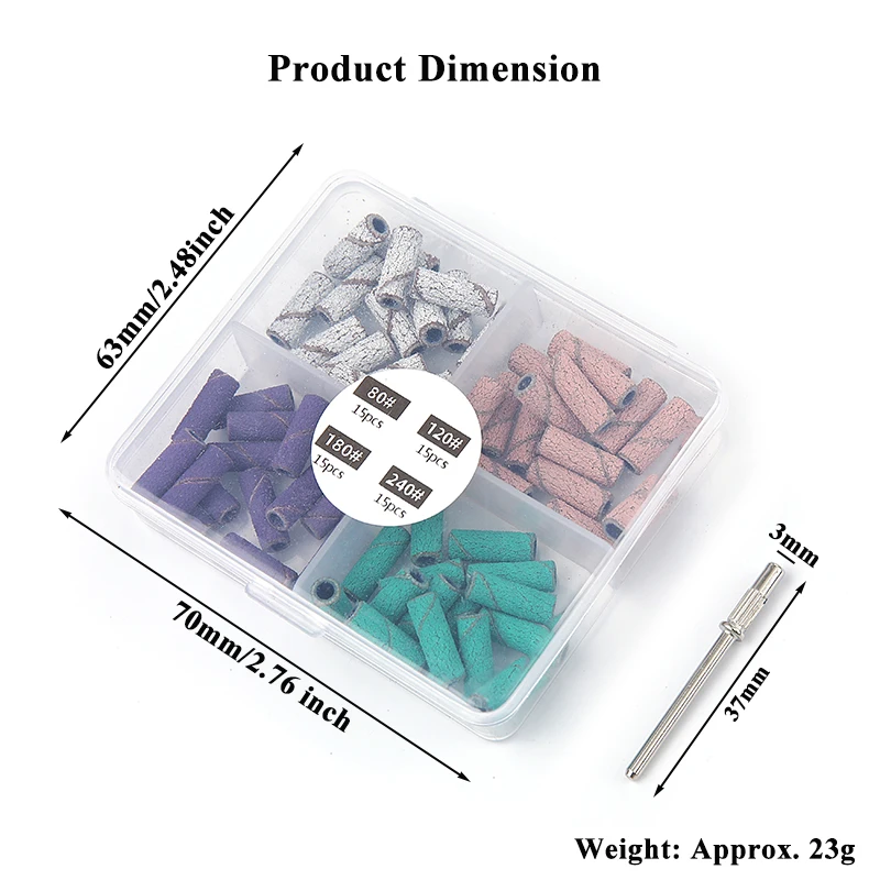 80/60pcs 3mm Mini Nagel Schuurbanden met 1pc as Set Elektrische Boor Boor Dode Huid verwijderen Pedicure Polijsten Accessoire