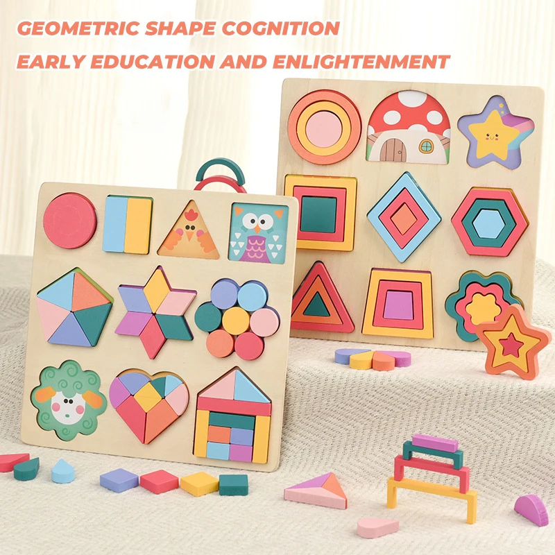 Baby Geometric Flower Shape Montessori Toy Creative Wooden 3D Jigsaw Puzzle Color Matching DIY Kids Early Educational Toys Gifts