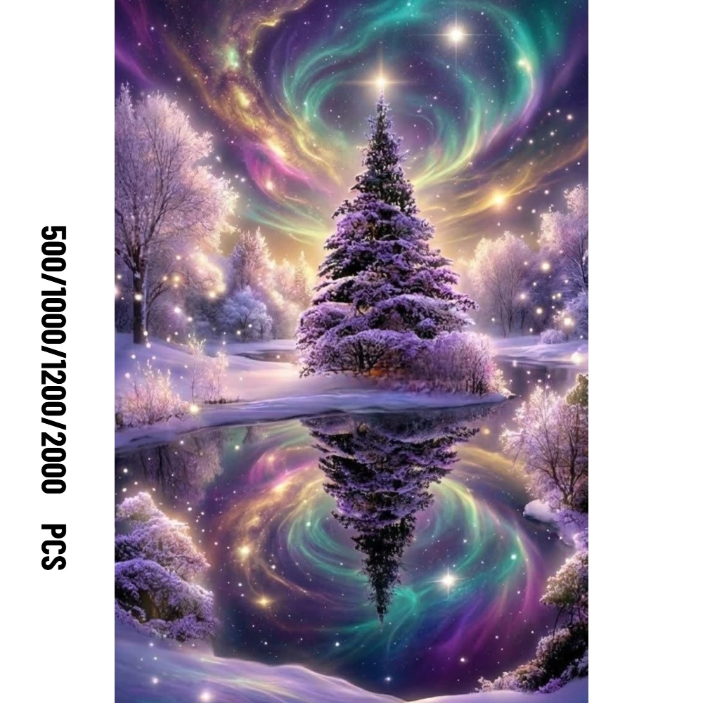 500/1000/1200/2000 PCS Jigsaw Puzzles Aurora Sky Snowscape Reflection Family Activity Games for Bedroom Home Decor Gift