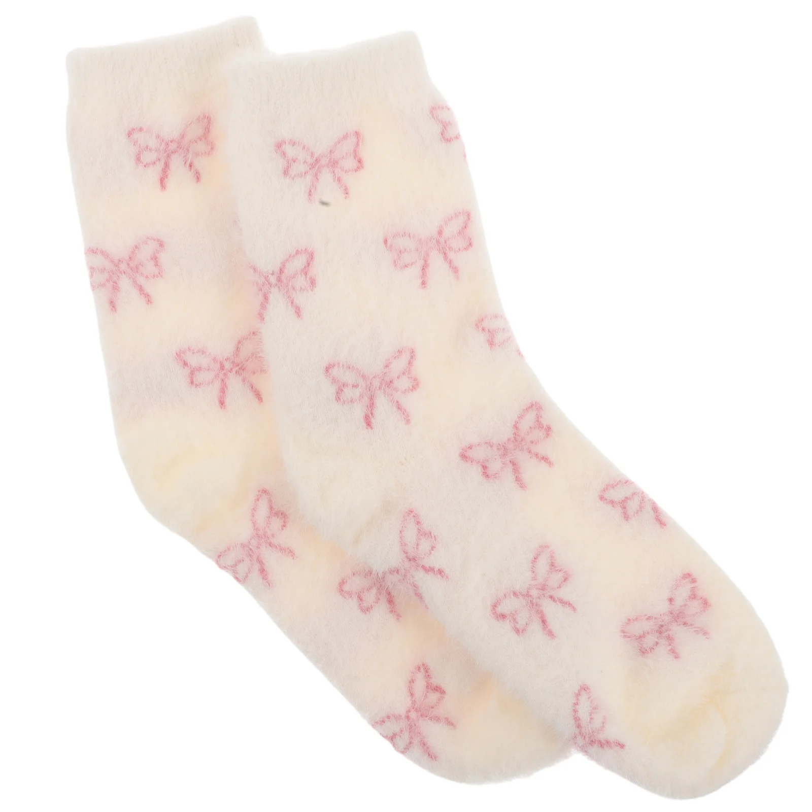Bow Knot Plus Fleece Socks Fluffy Cozy Slipper Slippers for Women Winter Fuzzy Women's Warm Plush