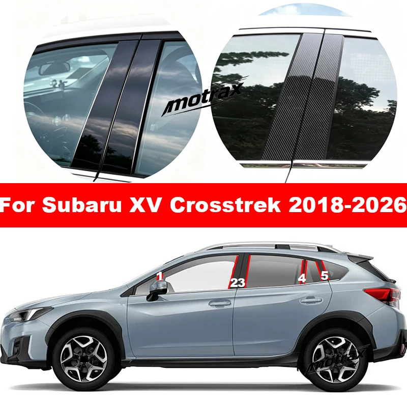 For Subaru XV Crosstrek 2018-2026 Car Glossy Window Door Column B C Pillar Post Cover Trim Black Carbon Fiber PC Sticker