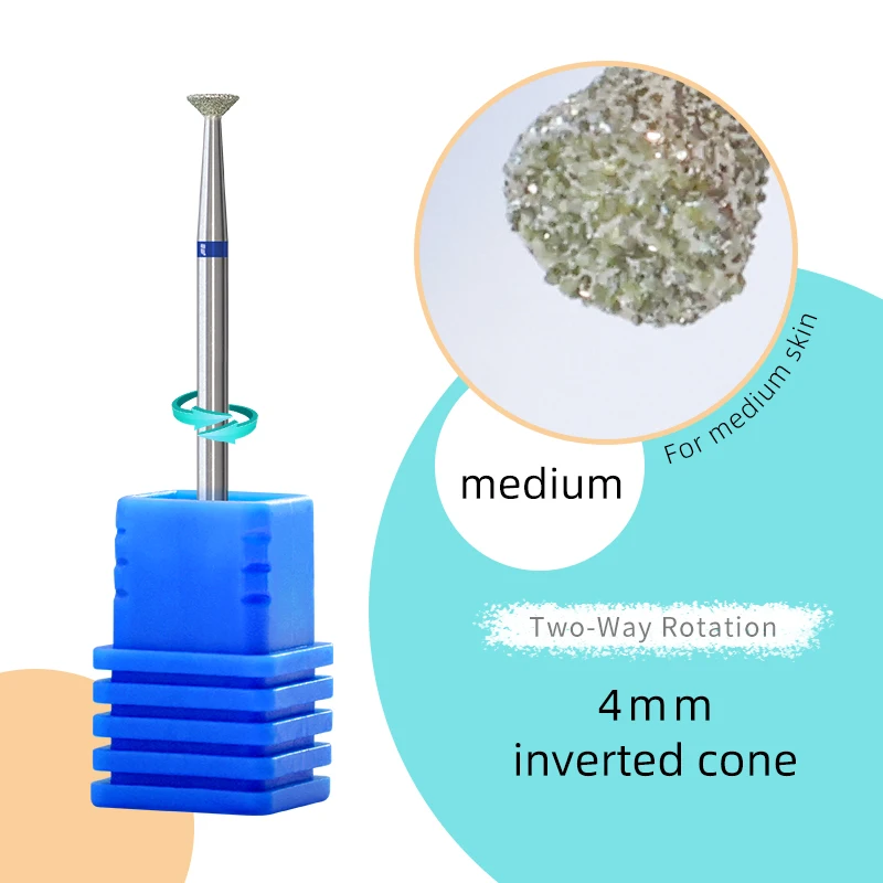 HYTOOS 4mm Invert Cone Diamond Nail Drill Bits Russian Cuticle Nail Bit Professional Safety Under Cleaner Tools for Dead Skin