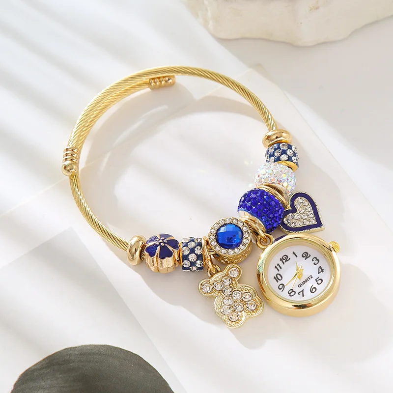 

Новый браслет из сплава, изысканные кварцевые часы с бриллиантовым набором, браслет с подвеской в виде бабочки и медведя