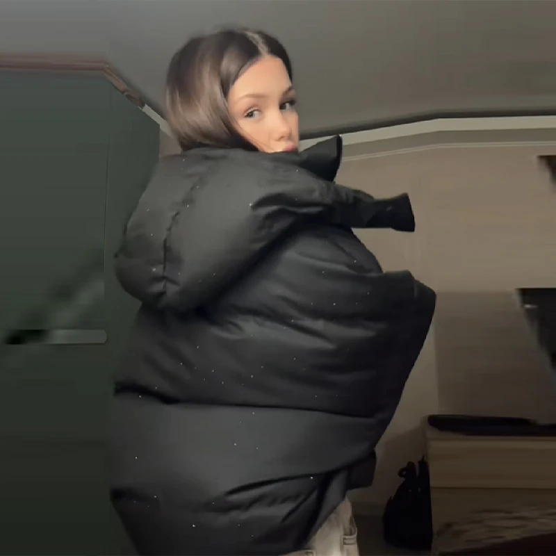 المرأة الخريف الشتاء تسلق الماس القطن وسادة مبطنة عنوان التماس المعتاد الدافئة معطف مقنع 2025 سيدة جديدة Y2k الشارع الشهير