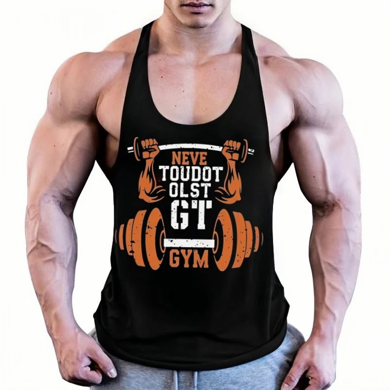 سترة بدون أكمام للرجال لكمال الأجسام - ملابس رياضية للصالة الرياضية، تصميم رياضي على شكل حرف Y من الخلف للتمرين والملابس غير الرسمية وملابس اللياقة البدنية