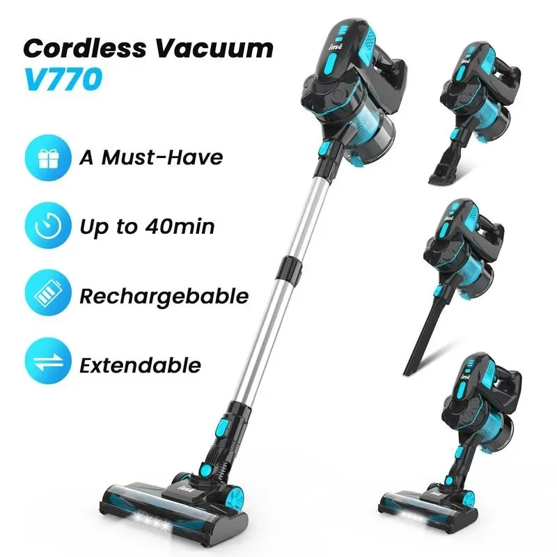 INSE Cordless Vacuum Cleaner, 6-in-1 Rechargeable Stick Vacuum, Up to 40mins Runtime, Versatile for Pet Hair Hard Floor Home Car