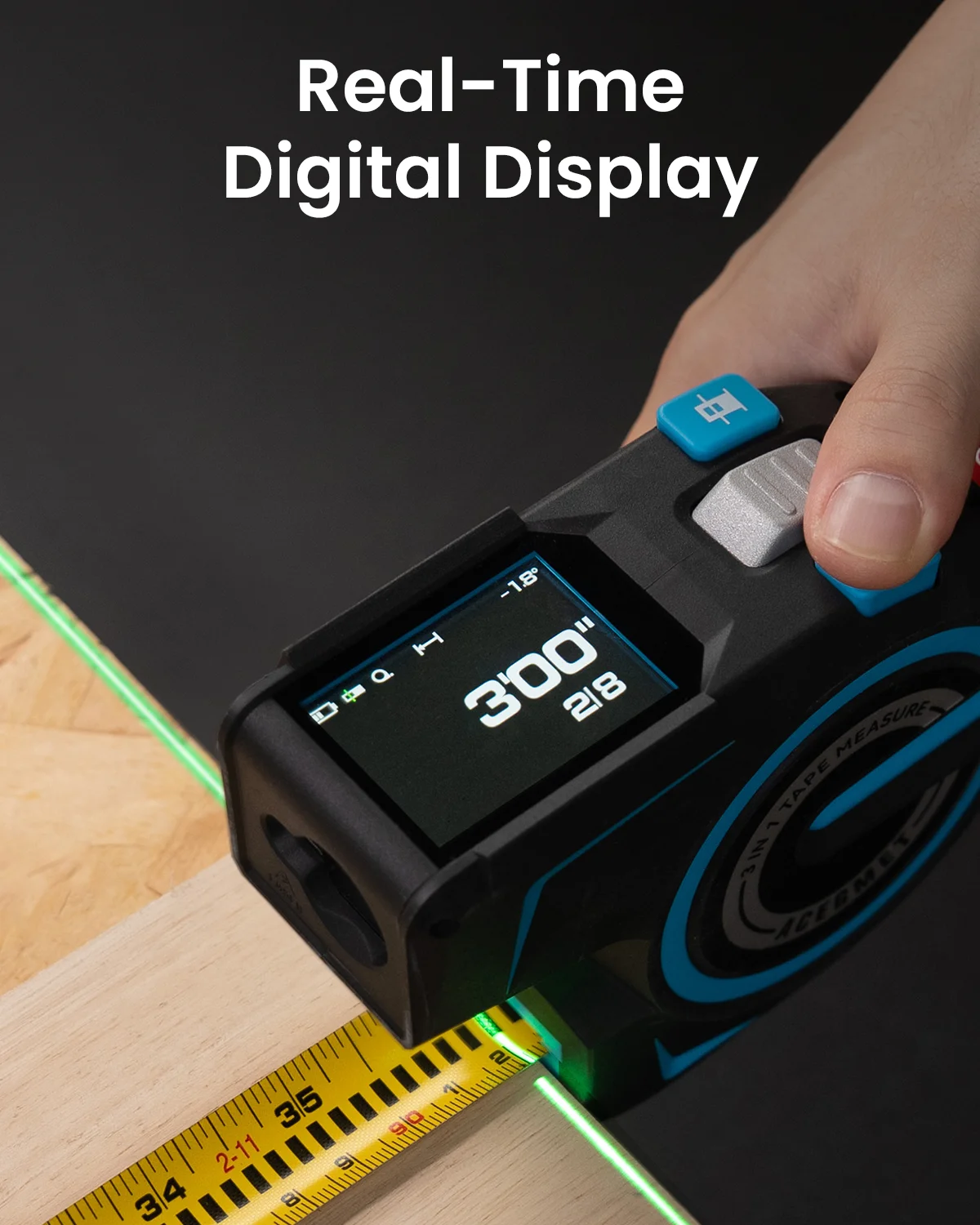 

ACEGMET 330ft Laser Tape Measure 1/32" High Precision Digital Flexometer Laser Measuring Tool with Green Line & Smart APP Sync