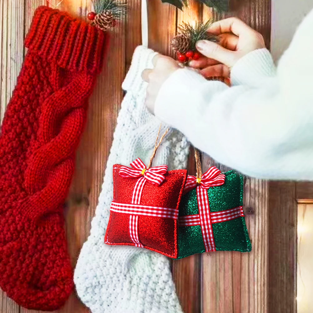 

2Pcs Christmas Tree Decorations Gift Box Hanging Ornaments Xmas Present Box Decor Christmas Room Holiday Decorations