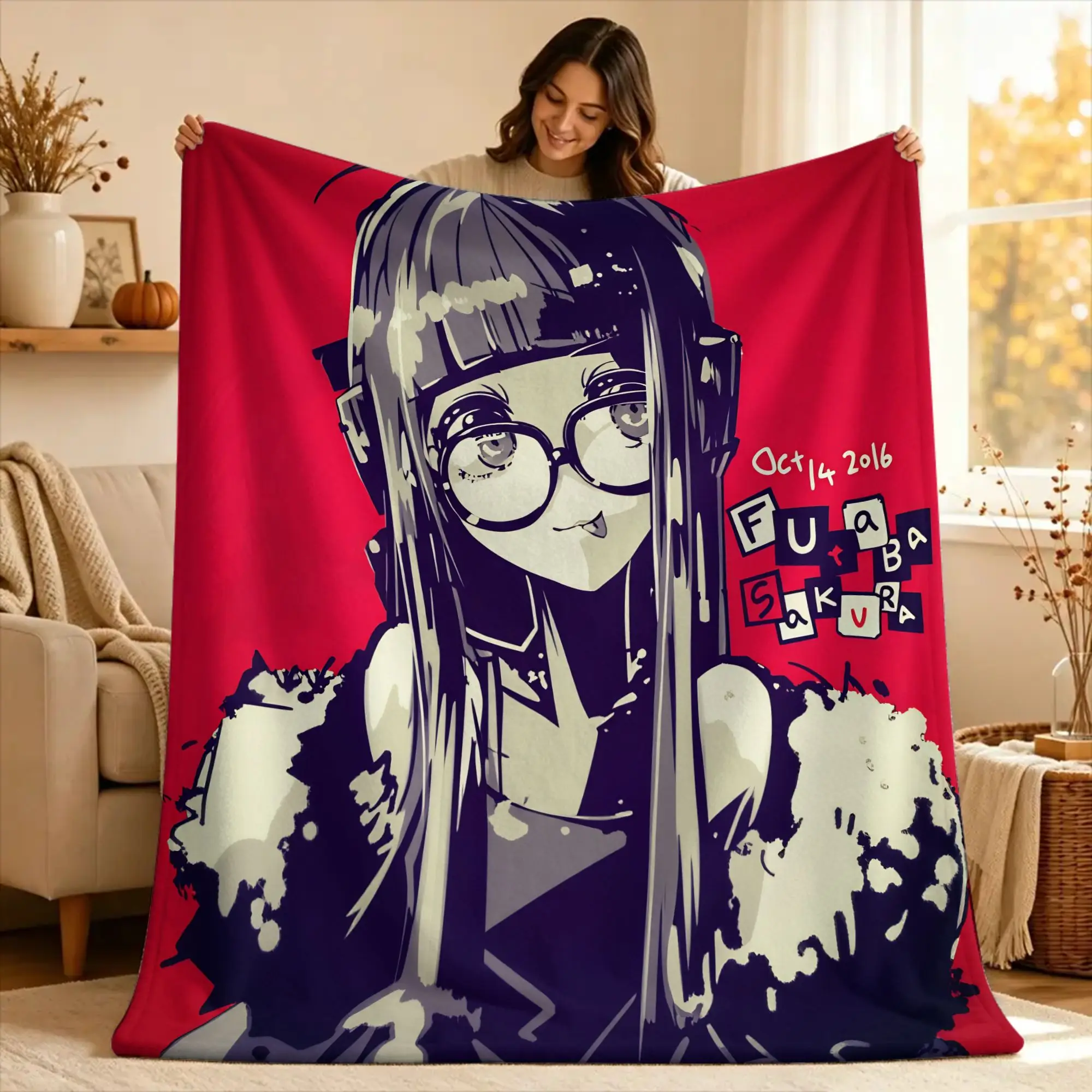 Warm Soft BlanketChildren Picnic P5 Futaba Sakura Joker Throw Blanket  Flannel Bedspread For Couch Chair Fashion Sofa Bed Cover