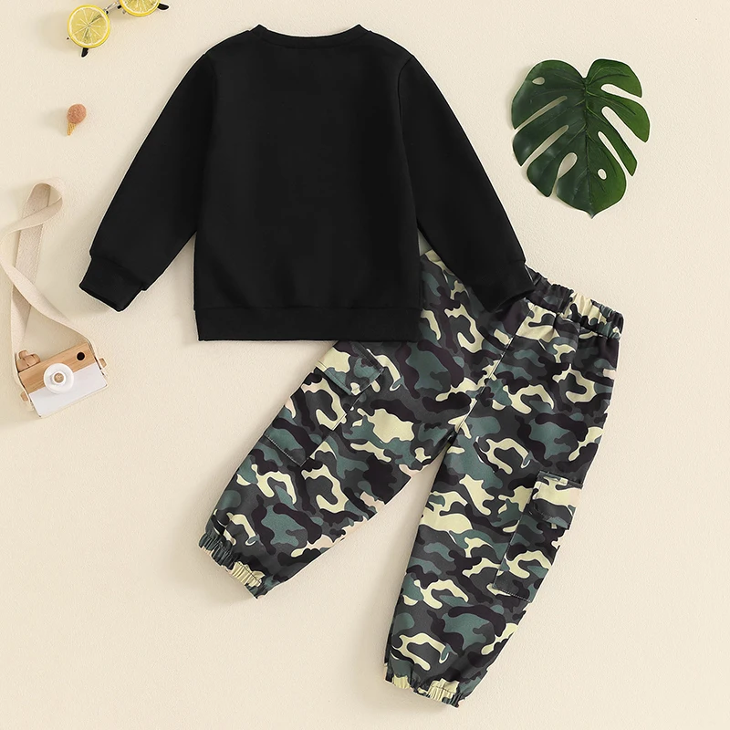 wdehow Toddler Kids Baby Boy Fall Outfits 1T 2T 3T 4T 5T Letter Print Long Sleeve Tops Camouflage Pants Winter Clothes Sets